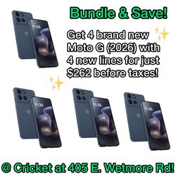 Moto G (2026) - Get 4 brand new phones, with 4 new lines, for just $262 at Cricket Wetmore!