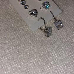 Multiple Different Pairs Of Crystal Earrings 925 Silver Plated