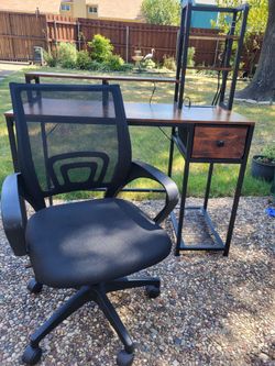 Small desk, and chair.