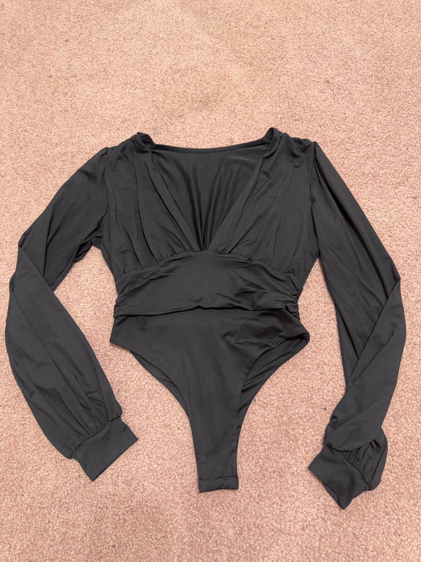 New Large Black Top Blouse Bodysuit 