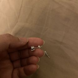 Real Silver Zircon Diamond Stud Earrings 