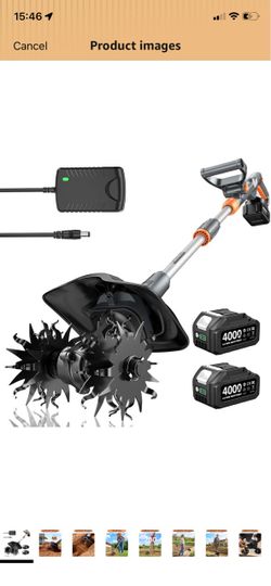 Cordless Tiller Cultivator for Gardening, Battery Powered Garden Rototiller 9 Inch Tilling Width&7 Inch Depth, 2*4.0Ah Battery, 48 Steel Tines, Electr