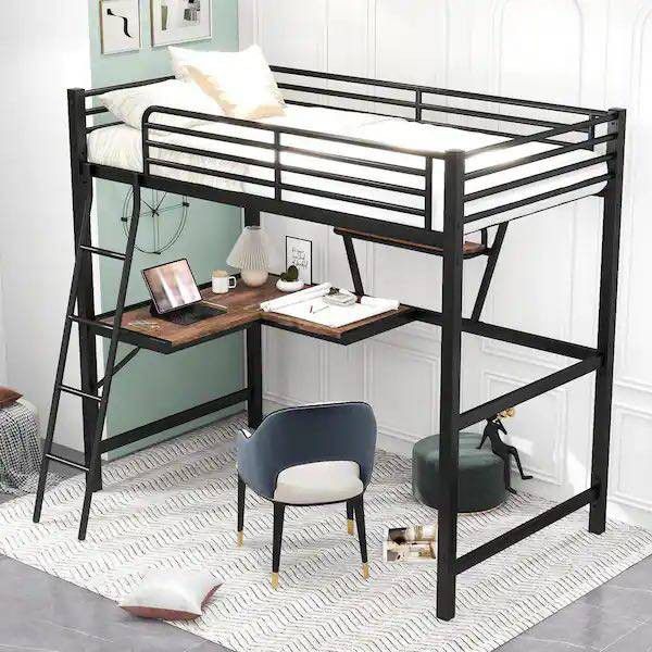 Twin Loft Bed W/ L-shaped Desk 
