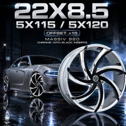 🔥 22x8.5 5x115 / 5x120 MASSIV 920 CHROME WITH BLACK INSERTS Wheels 🔥