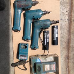 3 Makiita Cordless Drill Motors W/2 Batteries And 2. Chargers