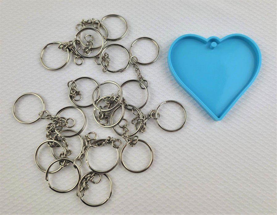 Heart Shape Silicone Mold DIY Keychain w/20 Key Rings