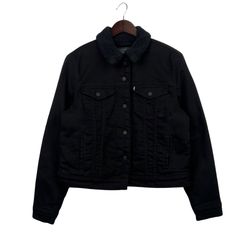 Levi Strauss Premium Relaxed Fit Sherpa Lined Trucker Jacket Black Denim -M-