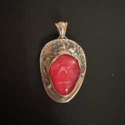 Vintage Silver 925 Pendant Red Stone