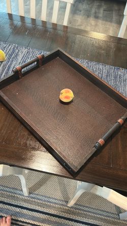 Large wooden tray, faux gator leather bottom
