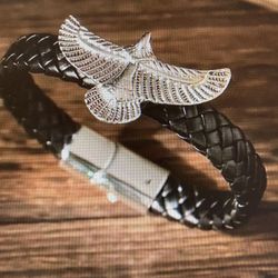 Braided Leather Flying Eagle Men’s Bracelet. One Size