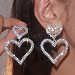 Beautiful Geometric Pave Crystal Heart dangle Earrings
