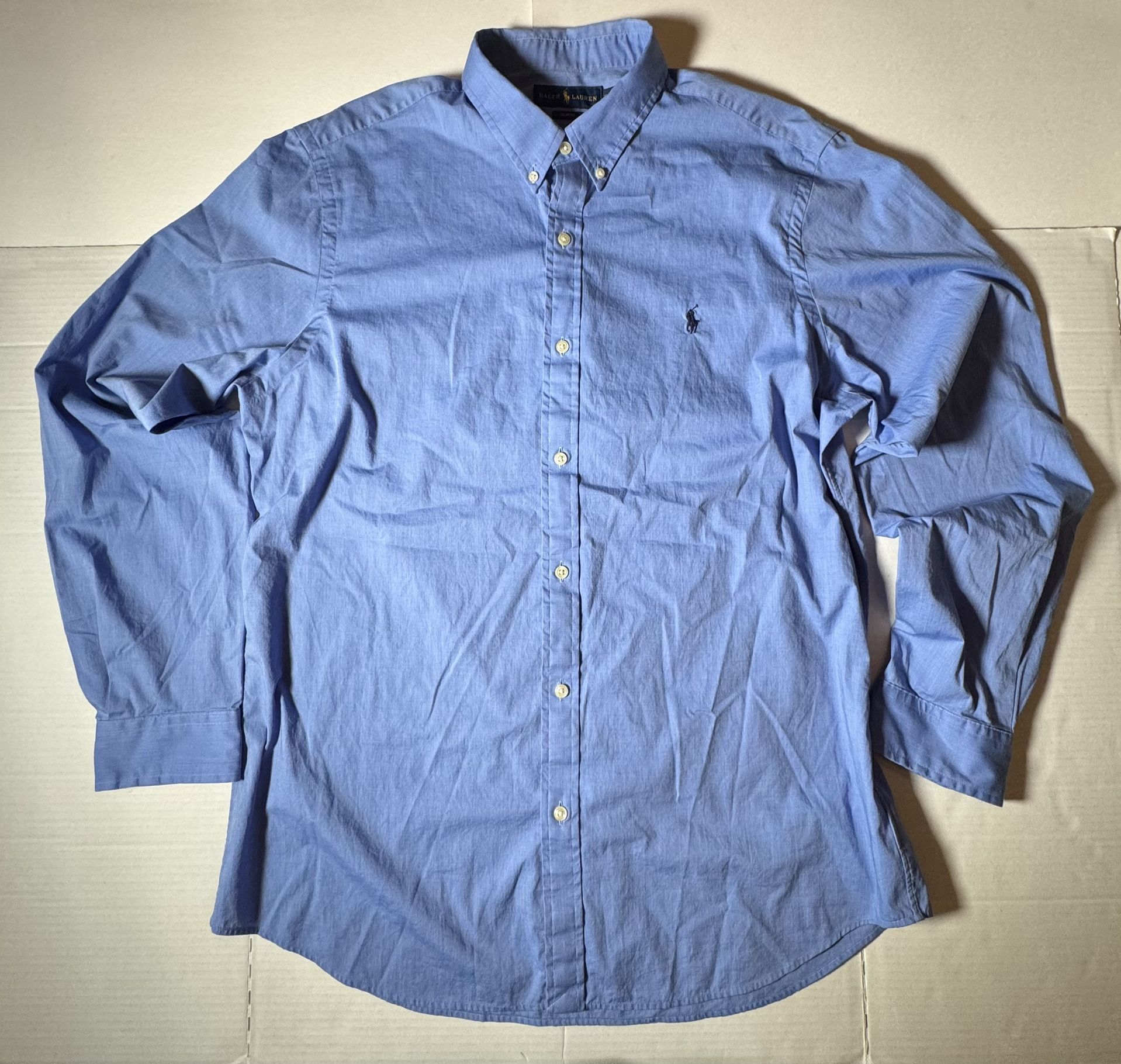 Pre Owned Good Last Photo Stain On Elbow I have not tried to remove stain Polo Ralph Lauren  Button Long Sleeve Shirt Embroidered  Light Blue  Slim Fi
