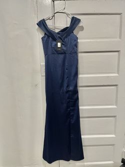 Navy Blue Satin Maxi Dress