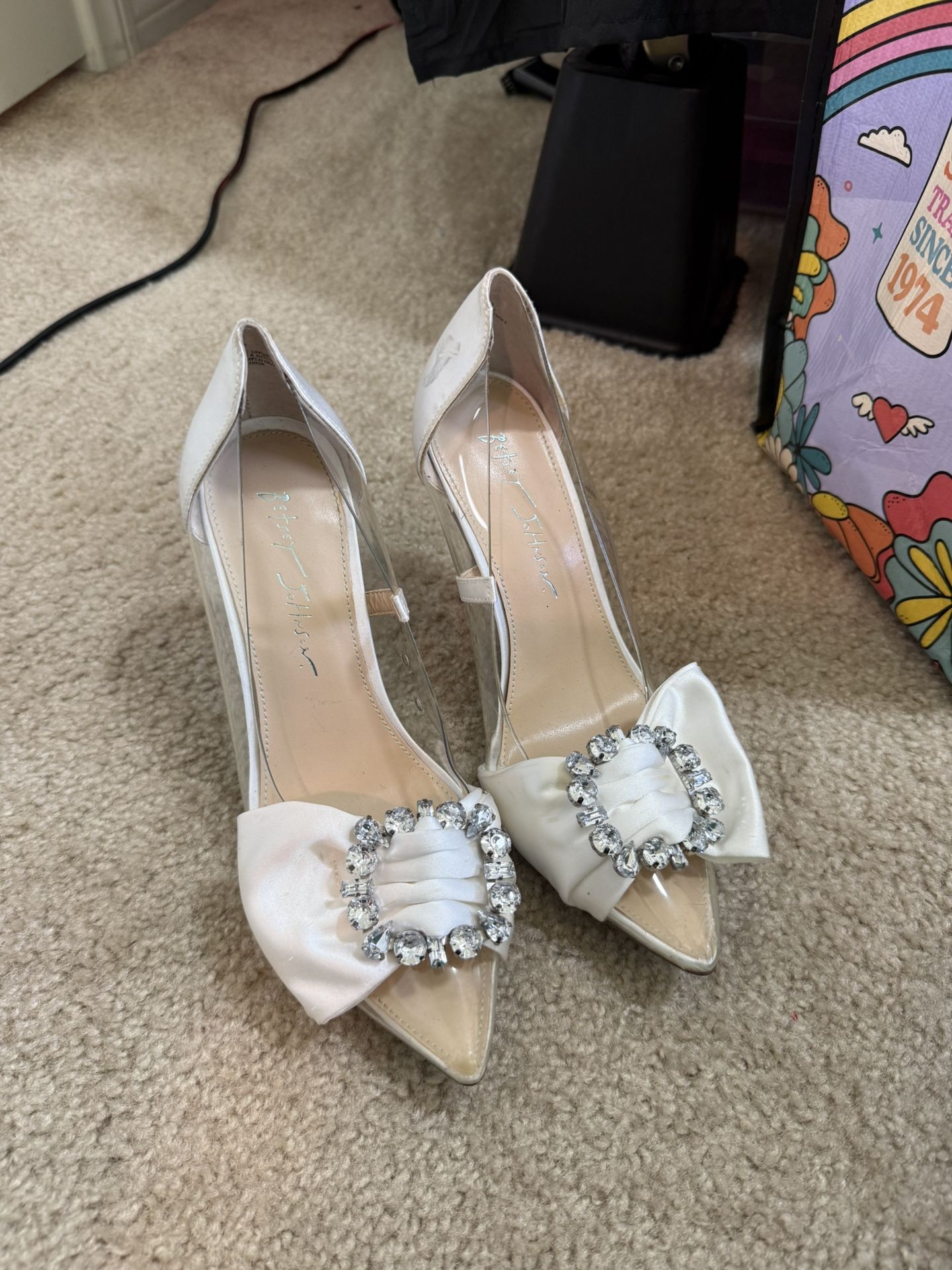 Betsey Johnson Bridal Heels – Crystal Bow Detail, Blue Sole