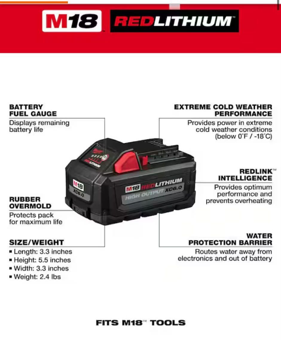 FIRM PRICE Milwaukee
M18 18-Volt Lithium-Ion High Output 6.0Ah Battery Pack (2- PACK)
$180