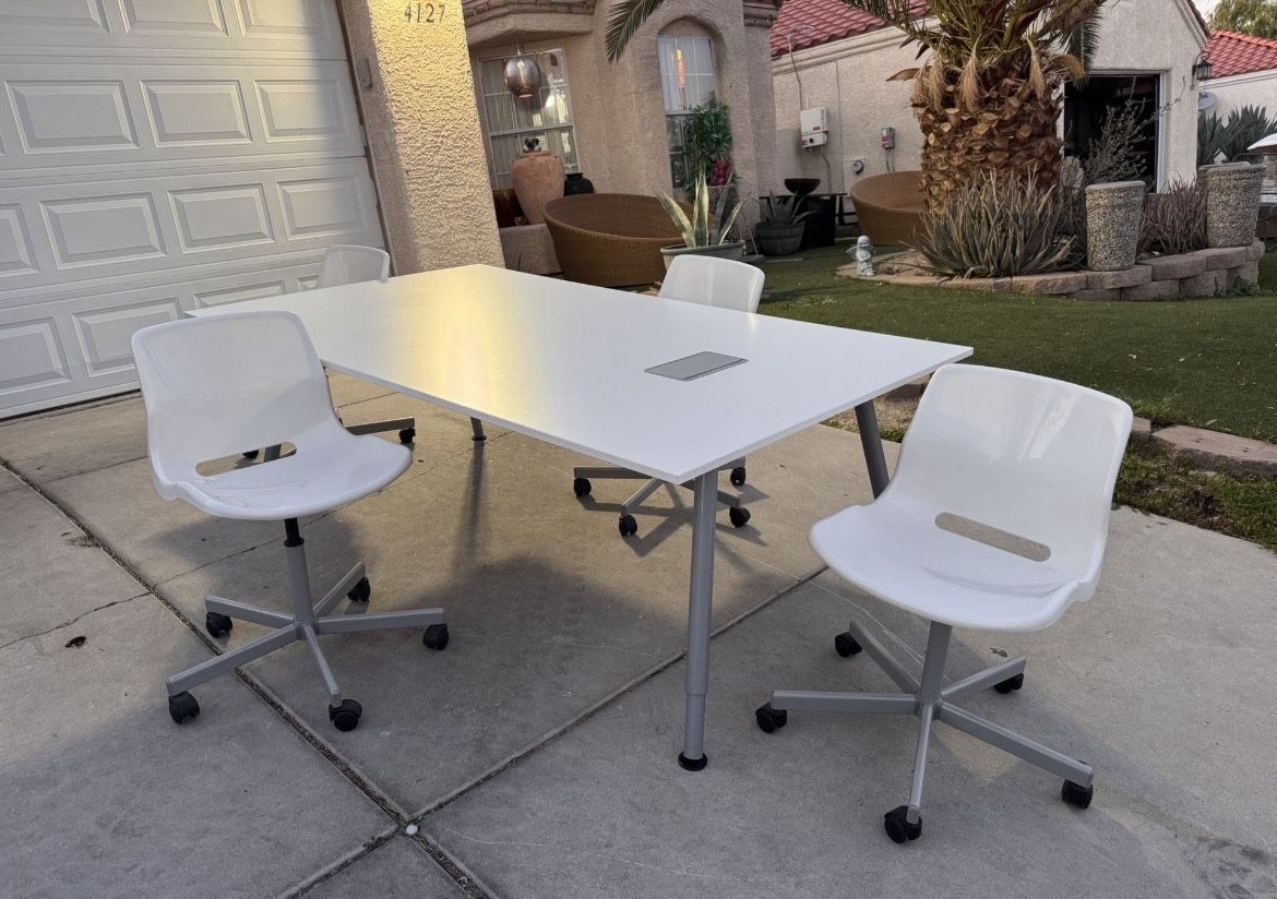 Ikea Galant Conference Table/Desk O Large Dining Table With 4 IKEA SNILLE - Swivel White chairs