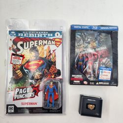 Superman Lot Of 3 Items Rebirth Comic Ring BluRay