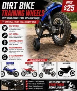 🏍️ Universal Dirt Bike Training Wheels Kit for PW50, TTR50, CRF50, MX125 & MX350 – Adjustable Stabilizer Wheels – New