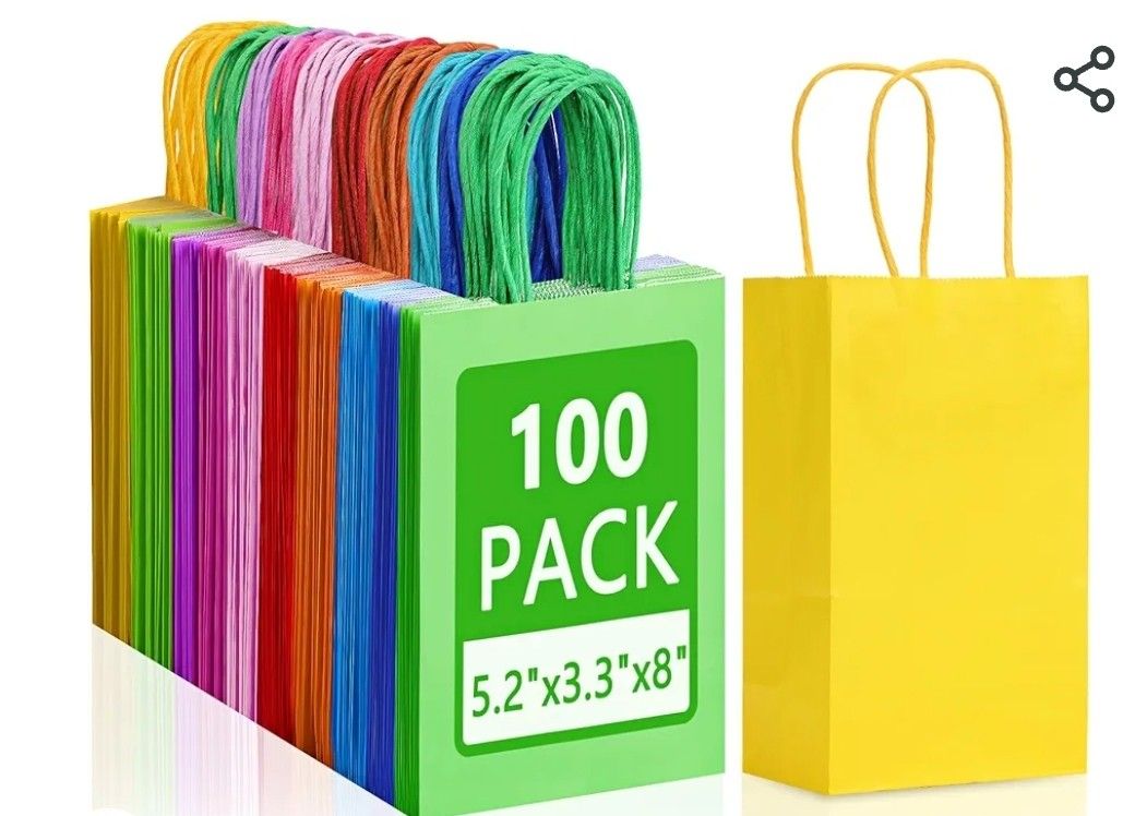 
TOMNK 100pcs Small Gift Bags, 10 Colors Goodie Bags Bulk, 5.2"x3.3"x8" Party Favor Bags with Handles for Birthday Party Baby Shower Shopping and Part