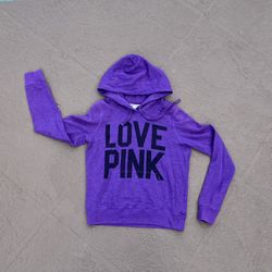 EUC Victoria’s Secret PINK Hoodie Sweater, purple, “Love Pink”, size medium