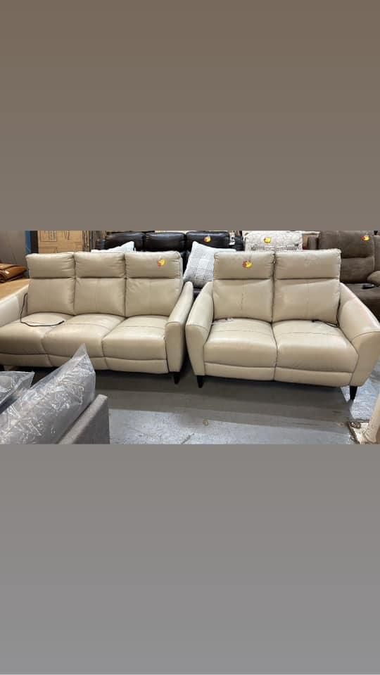 Electric Recliner Leather Sofa And Loveseat Set 
