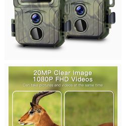 Mini Trail Camera, 2 Pack 20MP 1080P with 32GB Card Game Cameras Waterproof Hunting Camera with Night Vision 80FT Detection Distance for Wildlife Moni