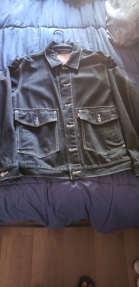 Levi's Jacket Black White Stitch Large 