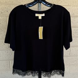 New NWT Michael Kors Women’s Cropped Black Lace Bottom Top Size M - MSRP $88