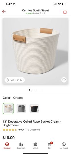 13 Decorative Coiled Rope Basket Cream - Brightroom for Sale in Norwalk,  CA - OfferUp