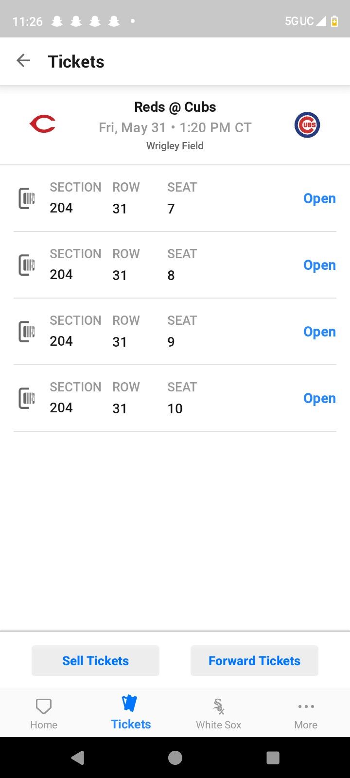 CUBS TICKETS FOR TODAY 5/31 VS REDS