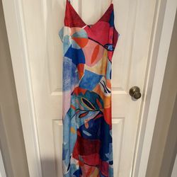 Nicole Miller Colorful Abstract Maxi Dress Size S 
