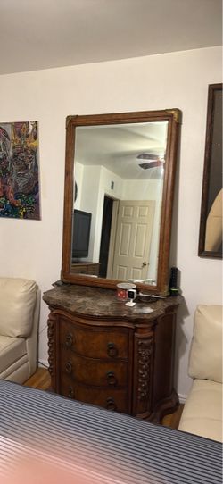 Ornate Wood Dresser with Mirror