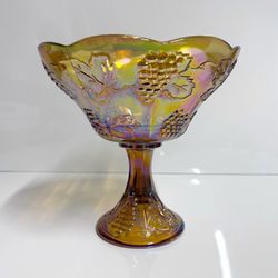 Vintage Indiana Carnival Glass Iridescent Autumn Harvest Bowl
