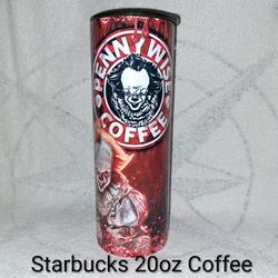 20oz Starbucks Pennywise Themed Insulated Stainless Steel Travel Coffee Tumbler With No Spill Lid