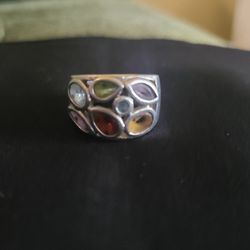 Heavy Sterling Silver Ring W Semi Precious Stones.