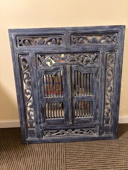Carved Wood Wall Mirror with Shutter Doors