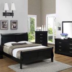 ALL BLACK 4 PCS QUEEN BEDROOM SET NEW