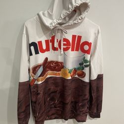 Nutella Womens White Graphic All Over Print Longsleeve Hoodie Size Medium