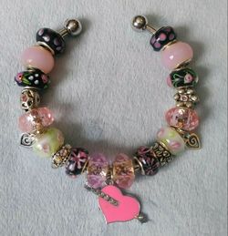 Valentine's Day Heart Love Sparkle Beaded Charm Bracelet