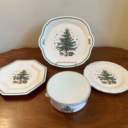 Vintage Nikko Christmas Dishes, Enamel Bowl with Lid