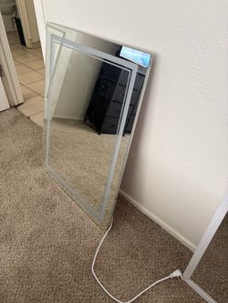 LED Lighted Wall Mirror with Silver Frame