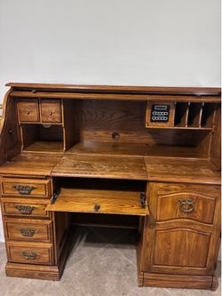 Solid wood desk vintage roll top