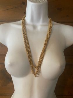 (JE01)Vintage Signed Monet Multi Strand Gold Necklace