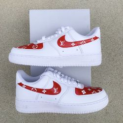 Red Lv Print Custom Nike Af1 Shoes
