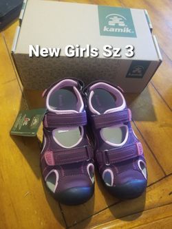 New Girls Sz 3 rugged outdoor sandals by Kamik Sea Turtle 2 water play pink & purple