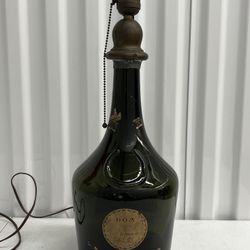 Antique Liquor Benedictine DOM Green Glass Bottle Table Lamp (No Lampshade) 19”