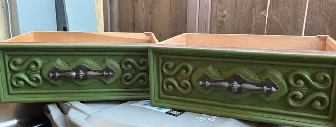 Vintage wooden 2 hand painted fu mid-century drawers