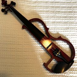 New Electric Violin Full Size, 4/4 Solid Wood, w/Case and Accessories, Wine Red Metallic