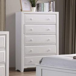 WHITE 5 DRAWER TALL CHEST DRESSER CABINET
