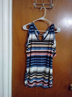 Striped Cold-Shoulder Top with Ring Detail.  Medium